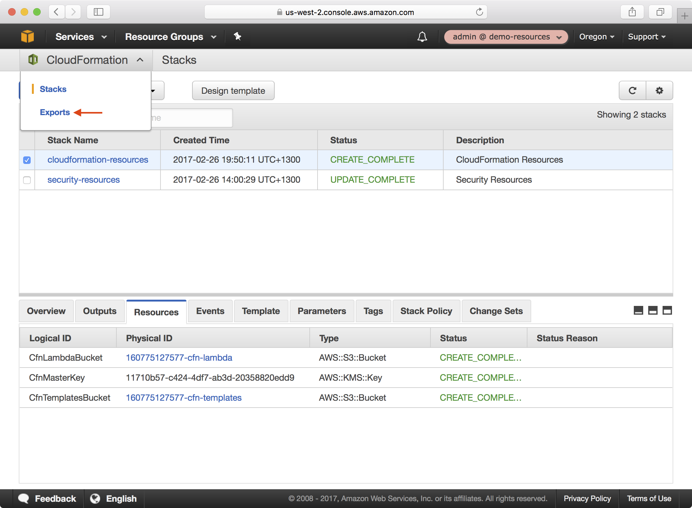 Selecting CloudFormation Exports