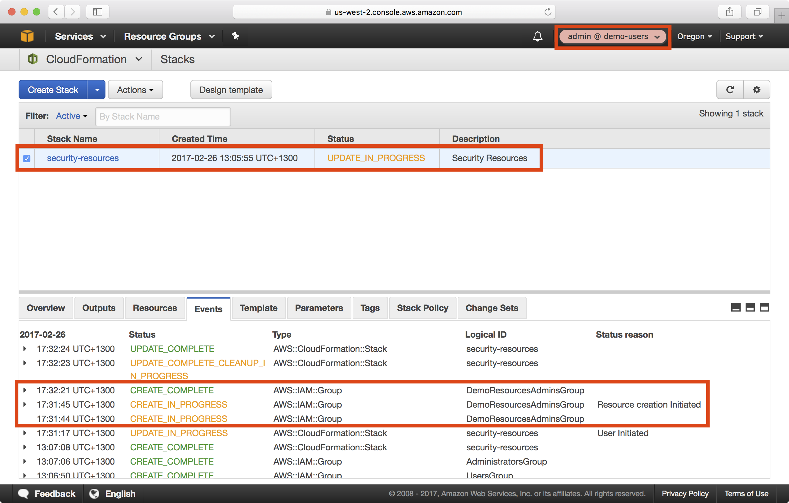 Security Resources Stack Update