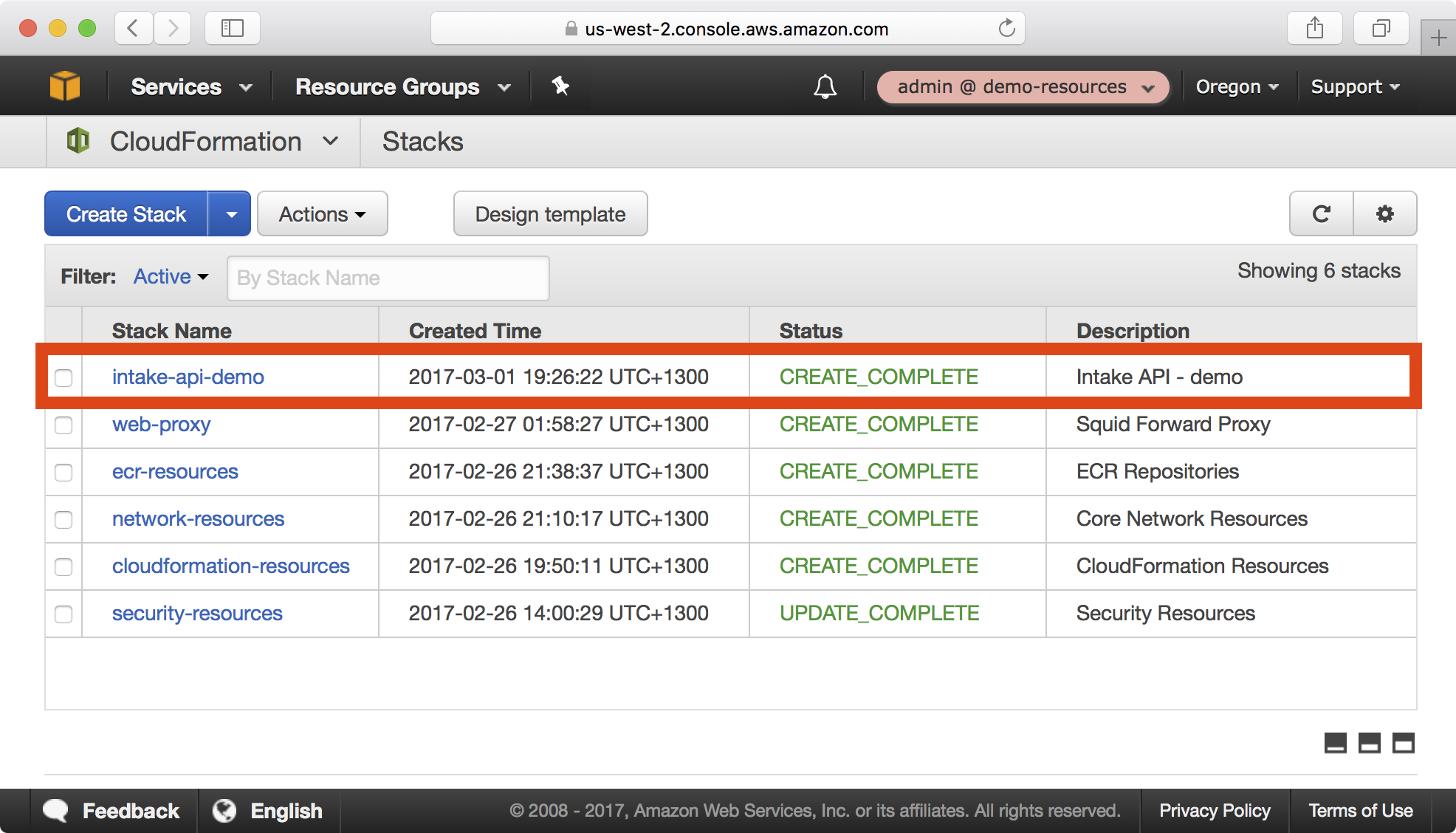 Intake API Demo Stack